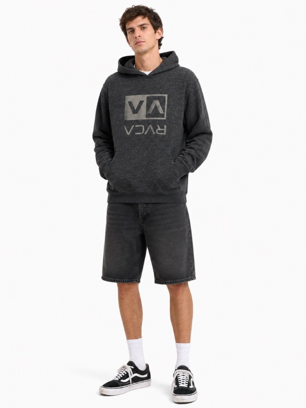 RVCA Dark Heather Gray Balance Box Embroidered Logo Hoodie – Size Large EUC